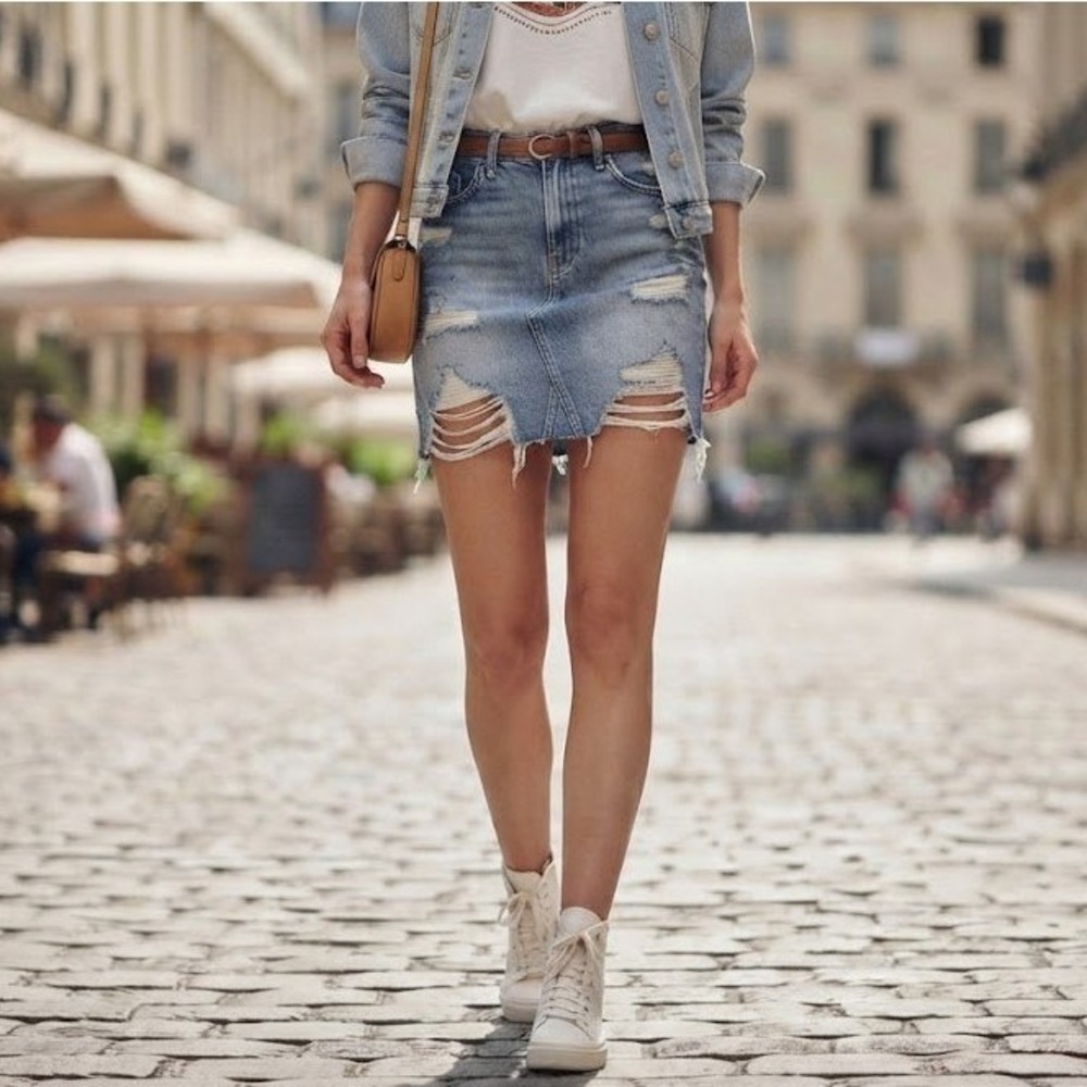 Aeropostale Denim Mini Skirt Women's 0 Light Blue Distressed Raw Hem Cotton